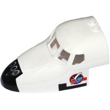 white aircraft fuselage forward top curved 6 x 10 x 4 with 5 window panes with shuttle nose pattern and space logo on transparent background on both sides stickers - set 60078