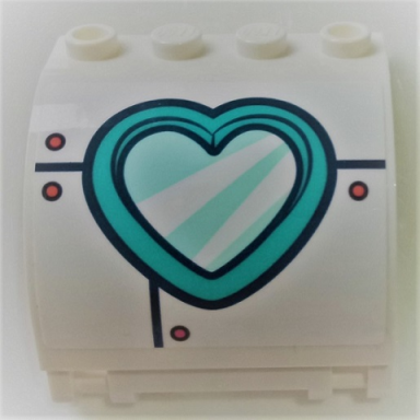 white panel 3 x 4 x 3 curved with double clip hinge with dark turquoise heart porthole pattern sticker - set 41378