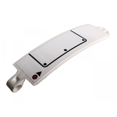 white technic panel curved 3 x 13 with small red dot and black triangle 5 dots and access hatch line on white background pattern sticker - set 42096