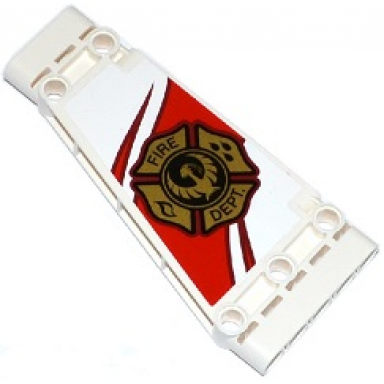 white technic panel plate 5 x 11 x 1 tapered with red stripes and gold fire dept with phoenix logo pattern on both sides stickers - set 42040