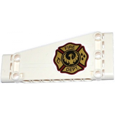 white technic panel plate 5 x 11 x 1 tapered with gold fire dept with phoenix logo pattern model left side sticker - set 42040
