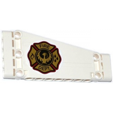 white technic panel plate 5 x 11 x 1 tapered with gold fire dept with phoenix logo pattern model right side sticker - set 42040