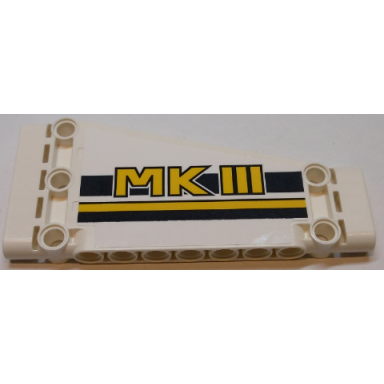 white technic panel plate 5 x 11 x 1 tapered with mkiii and dark blue and yellow stripes pattern model left side sticker - set 42055