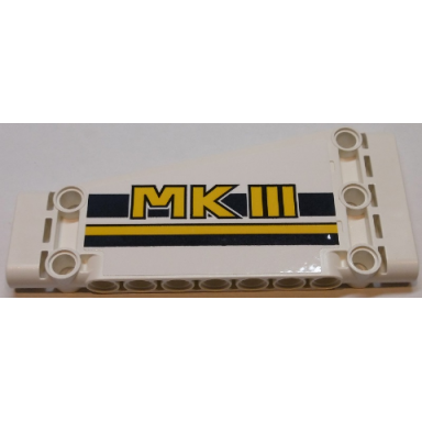 white technic panel plate 5 x 11 x 1 tapered with mkiii and dark blue and yellow stripes pattern model right side sticker - set 42055