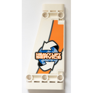 white technic panel plate 5 x 11 x 1 tapered with heavy lift service white arrows and orange and dark bluish gray stripes pattern model left side sticker - set 42052