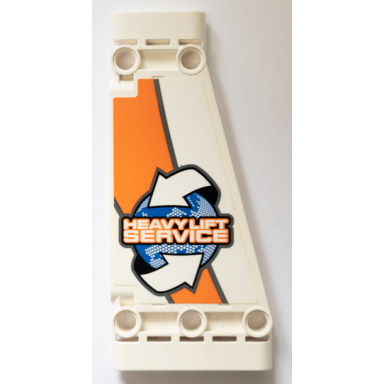 white technic panel plate 5 x 11 x 1 tapered with heavy lift service white arrows and orange and dark bluish gray stripes pattern model right side sticker - set 42052
