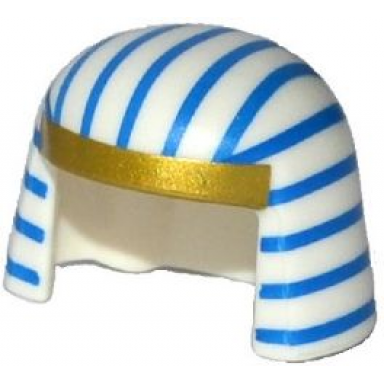 white minifigure headgear nemes kerchief with gold trim and blue stripes pattern