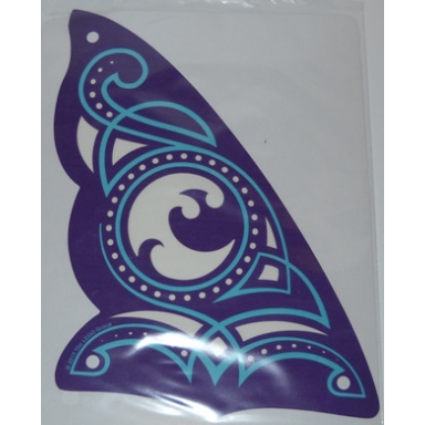cloth sail triangular 16 x 23 with 3 holes with dark purple and medium azure ornaments and water power icon pattern