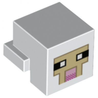 white creature head pixelated with black and white eyes bright pink nose tan face with dark tan outline pattern minecraft sheep