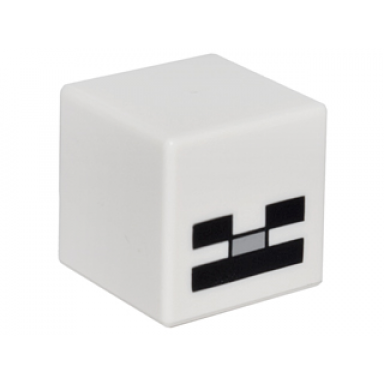 white minifigure head modified cube with pixelated black eyes light bluish gray nose and black mouth pattern minecraft skeleton
