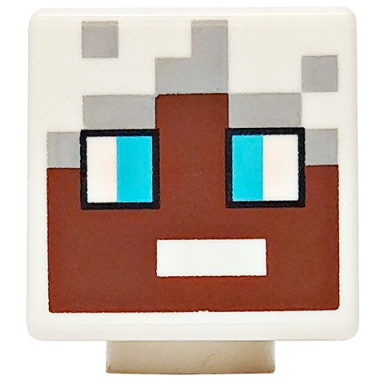 white minifigure head modified cube with pixelated reddish brown face medium azure eyes and light bluish gray hair pattern minecraft ender explorer