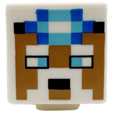 white minifigure head modified cube with pixelated medium nougat face with eyes mouth moustache and beard medium azure and blue headlamp black band pattern