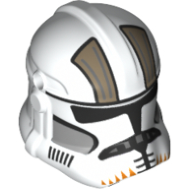 white minifigure headgear helmet sw clone trooper phase 2 with holes with black visor and dark tan and orange markings pattern commander cody