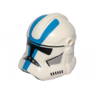 white minifigure headgear helmet sw clone trooper phase 2 with holes with black visor and blue and light bluish gray 501st legion markings pattern