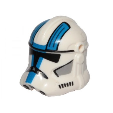 white minifigure headgear helmet sw clone trooper phase 2 with holes with black visor and blue light bluish gray and black 501st legion markings pattern