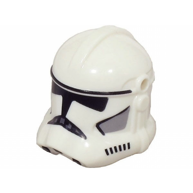 white minifigure headgear helmet sw clone trooper phase 2 with holes with black visor and markings and light bluish gray cheek indents pattern