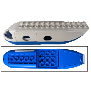 white duplo airplane jetliner fuselage with blue base and cargo door 2150c04 2154