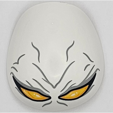 white large figure armor round smooth with large bright light orange eyes and dark bluish gray wrinkles pattern