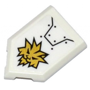 white tile modified 2 x 3 pentagonal with armor plates and gold lion head pattern sticker - set 70588
