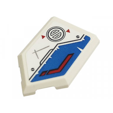 white tile modified 2 x 3 pentagonal with black screws silver scratches red arrows and stripe on dark azure background pattern model right side sticker - set 71738