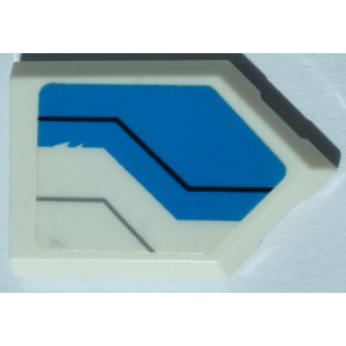 white tile modified 2 x 3 pentagonal with dark azure panel black and light bluish gray lines pattern model left side sticker - set 70673