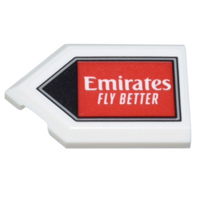 white tile modified 2 x 3 pentagonal with white emirates fly better on red background and black triangle pattern sticker - set 10299