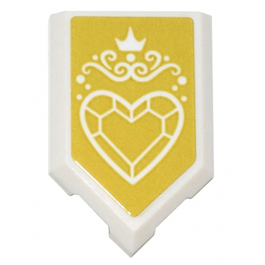 white tile modified 2 x 3 pentagonal with white crystal heart swirls and crown on gold background pattern sticker - set 43205