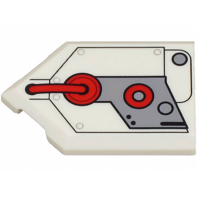 white tile modified 2 x 3 pentagonal with light bluish gray engine cover and red hose and circles pattern