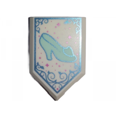 white tile modified 2 x 3 pentagonal with light aqua shoe with heel and heart metallic light blue border and filigree metallic pink sparkles pattern cinderella glass slipper