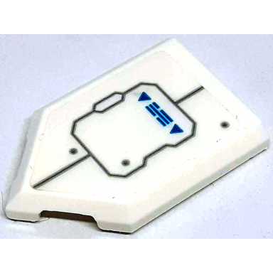 white tile modified 2 x 3 pentagonal with hatch with dark bluish gray lines hexagon and rivets medium azure writing and triangles pattern sticker - set 71770