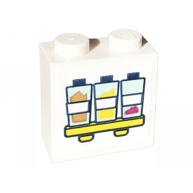 brick modified 1 x 2 x 1 2 3 with studs on side with 3 bottles on yellow shelf pattern sticker - set 41703