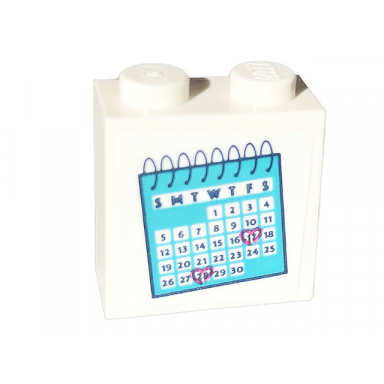 brick modified 1 x 2 x 1 2 3 with studs on side with medium azure calendar pattern sticker - set 41703