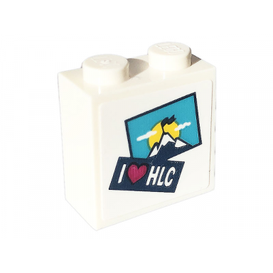 brick modified 1 x 2 x 1 2 3 with studs on side with i heart hlc and medium azure postcard with mountains sun clouds and flag pattern sticker - set 41703