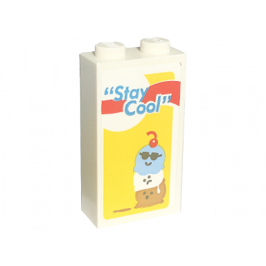 white brick 1 x 2 x 3 with stay cool and scoops of ice cream on yellow background pattern sticker - set 60253