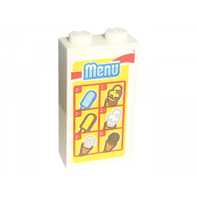 white brick 1 x 2 x 3 with menu ice cream cones and bars on yellow background pattern sticker - set 60253