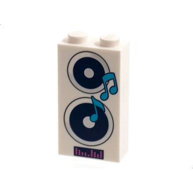 white brick 1 x 2 x 3 with black and silver speakers medium azure music notes magenta equalizer pattern