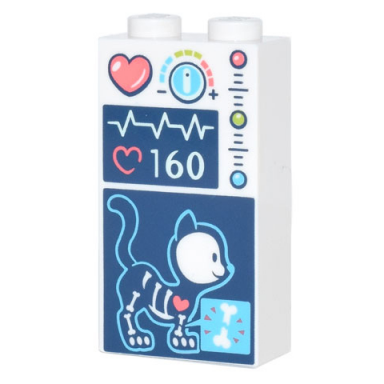 white brick 1 x 2 x 3 with medical data heart temperature pulse and cat x-ray pattern