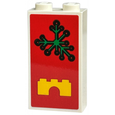 brick 1 x 2 x 3 with green plant leaves and yellow arch on red background pattern sticker - set 40574
