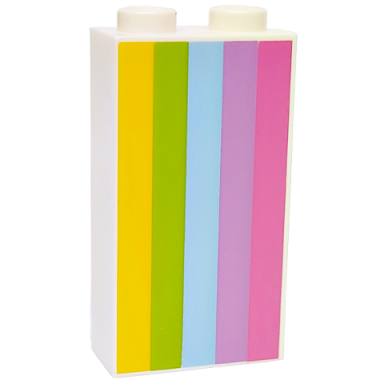 brick 1 x 2 x 3 with yellow lime bright light blue medium lavender and dark pink stripes pattern