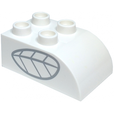 white duplo brick 2 x 3 slope curved with dark bluish gray wing leaf pattern on both sides