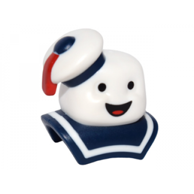 white minifigure head modified marshmallow man with hat and collar with stay puft bibendum chamallow pattern