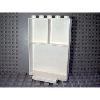 white duplo wall 2 x 5 x 7 with 2 upper shelves and 5 studs on top