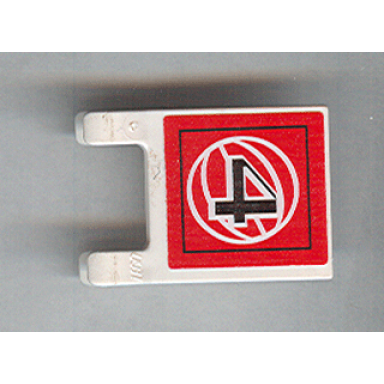 white flag 2 x 2 square with black number 4 and white wire frame basketball on red background pattern sticker - sets 3432 3433