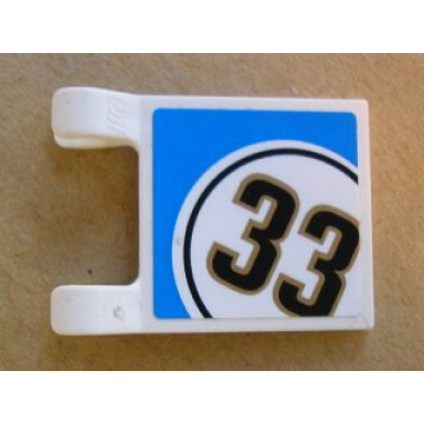 white flag 2 x 2 square with black 33 in white circle with blue background pattern on both sides stickers - set 8147