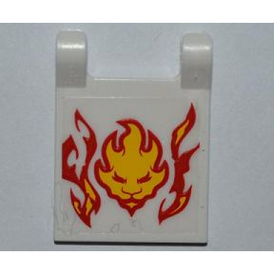 white flag 2 x 2 square with flames and lion head pattern sticker - set 9558