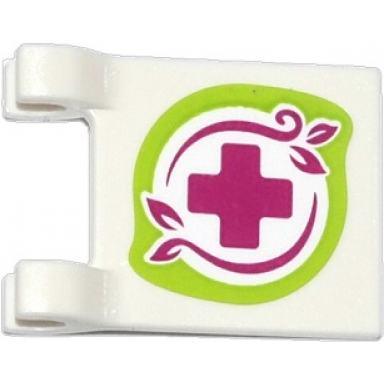 white flag 2 x 2 square with magenta cross and leaves in lime border pattern on both sides stickers - set 41036