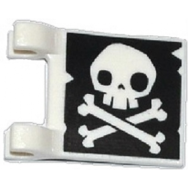 white flag 2 x 2 square with skull and crossbones with no lower jaw on black background pattern on both sides jolly roger