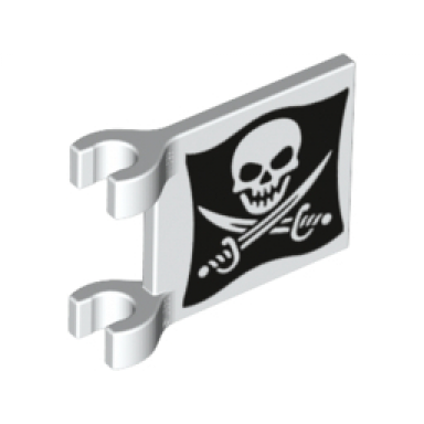 white flag 2 x 2 square with skull and crossed cutlasses jolly roger pattern on both sides