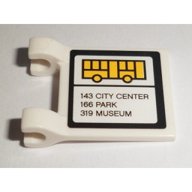 white flag 2 x 2 square with yellow bus and 143 city center 166 park and 319 museum route pattern on both sides stickers - set 60097