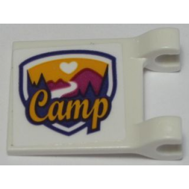 white flag 2 x 2 square with friends camp pattern to left of clips sticker - set 41121